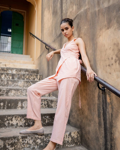 Sunset Apricot – Peach Gingham Co-Ord Set