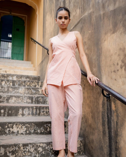 Sunset Apricot – Peach Gingham Co-Ord Set