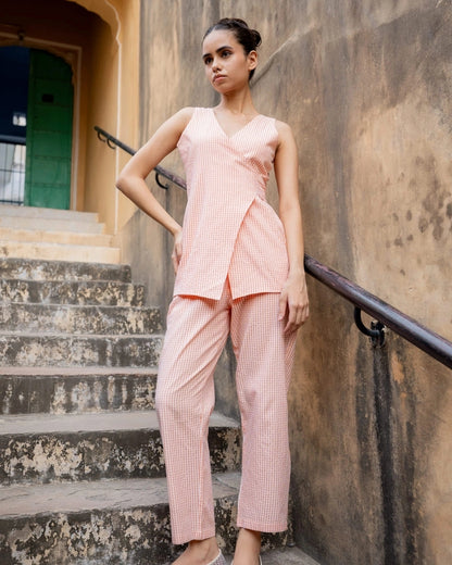 Sunset Apricot – Peach Gingham Co-Ord Set
