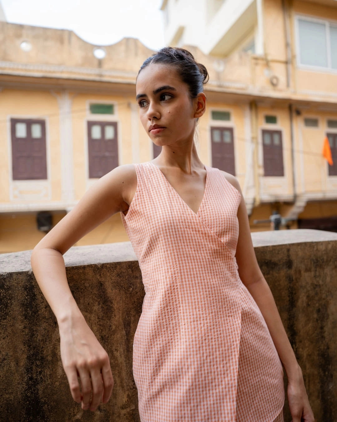 Sunset Apricot – Peach Gingham Co-Ord Set