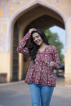 Roshni Cherry Red Cotton Top