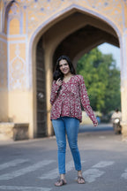 Roshni Cherry Red Cotton Top