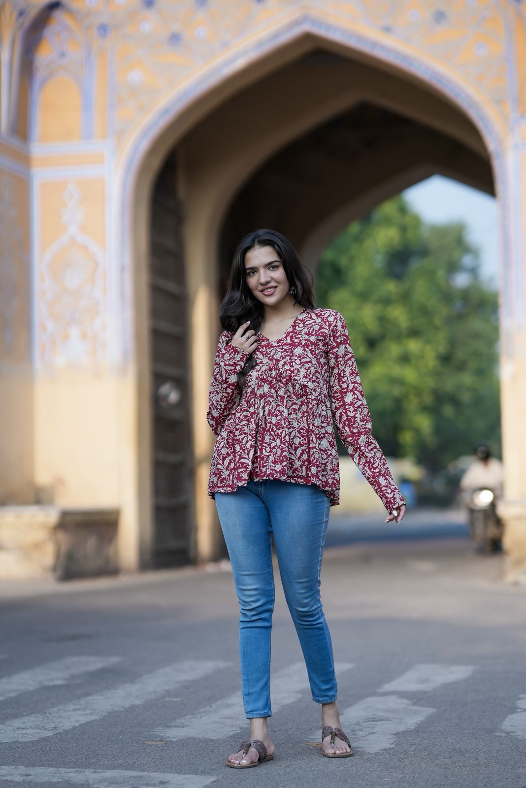 Roshni Cherry Red Cotton Top