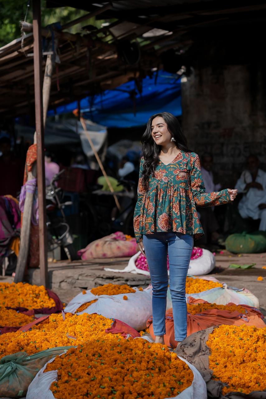 Forest Bloom Green Cotton Top