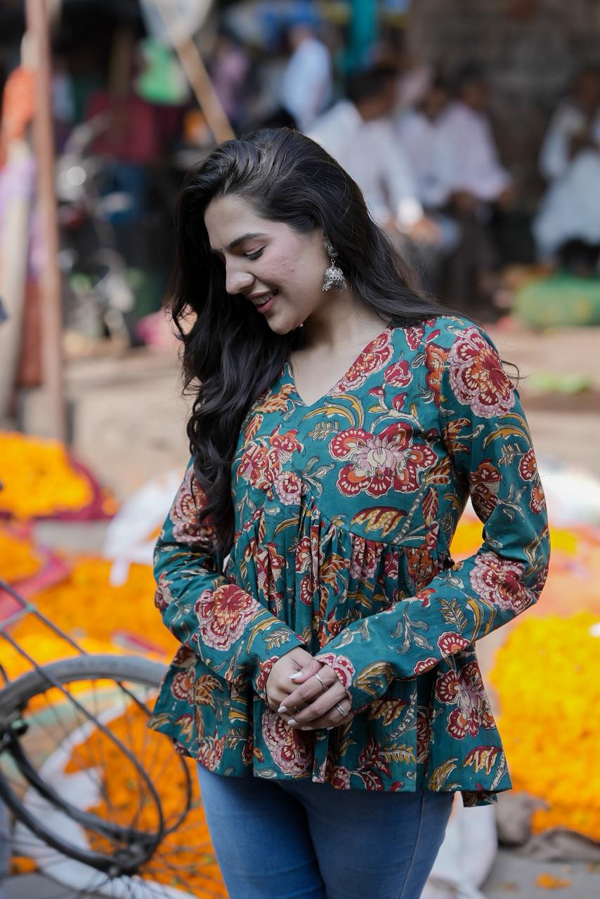 Forest Bloom Green Cotton Top