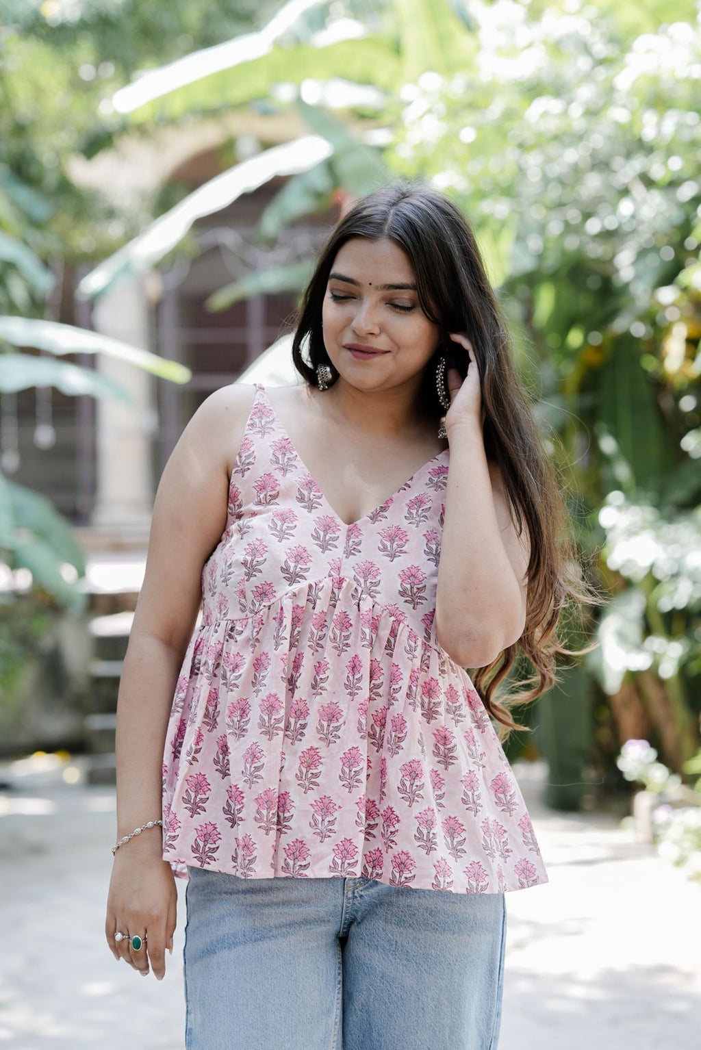 Baby Pink Block Print Cotton Top