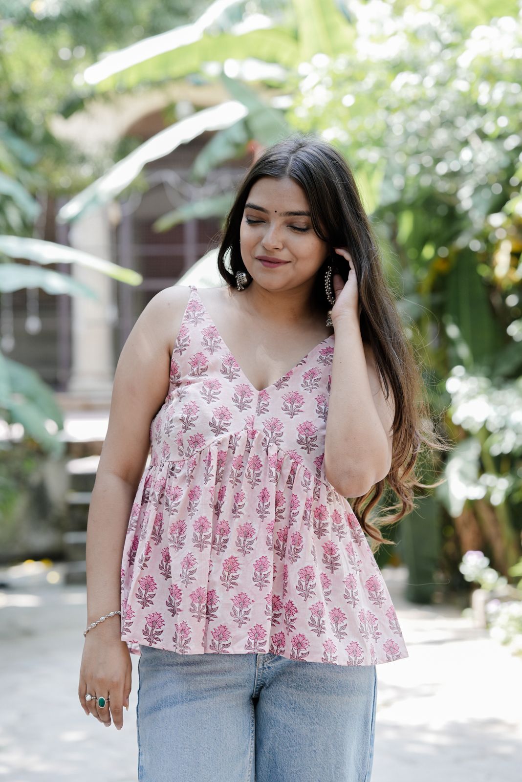 Baby Pink Block Print Cotton Top