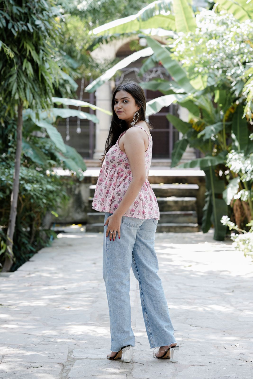 Baby Pink Block Print Cotton Top