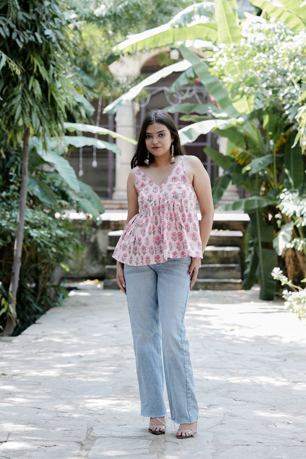 Baby Pink Block Print Cotton Top