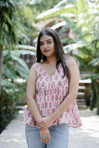 Baby Pink Block Print Cotton Top