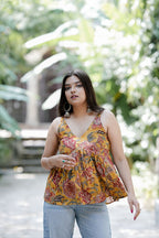 Yellow Floral Block Print Cotton Top