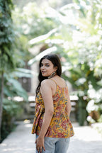 Yellow Floral Block Print Cotton Top