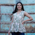 Pastel Green Floral Block Print Cotton Top