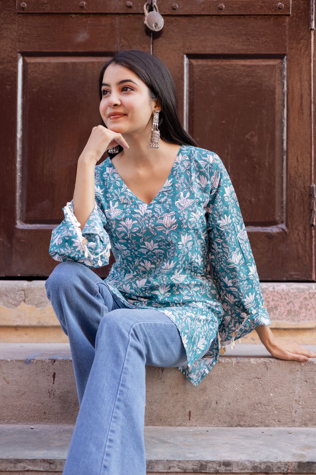 Aqua Blue Short Kurti