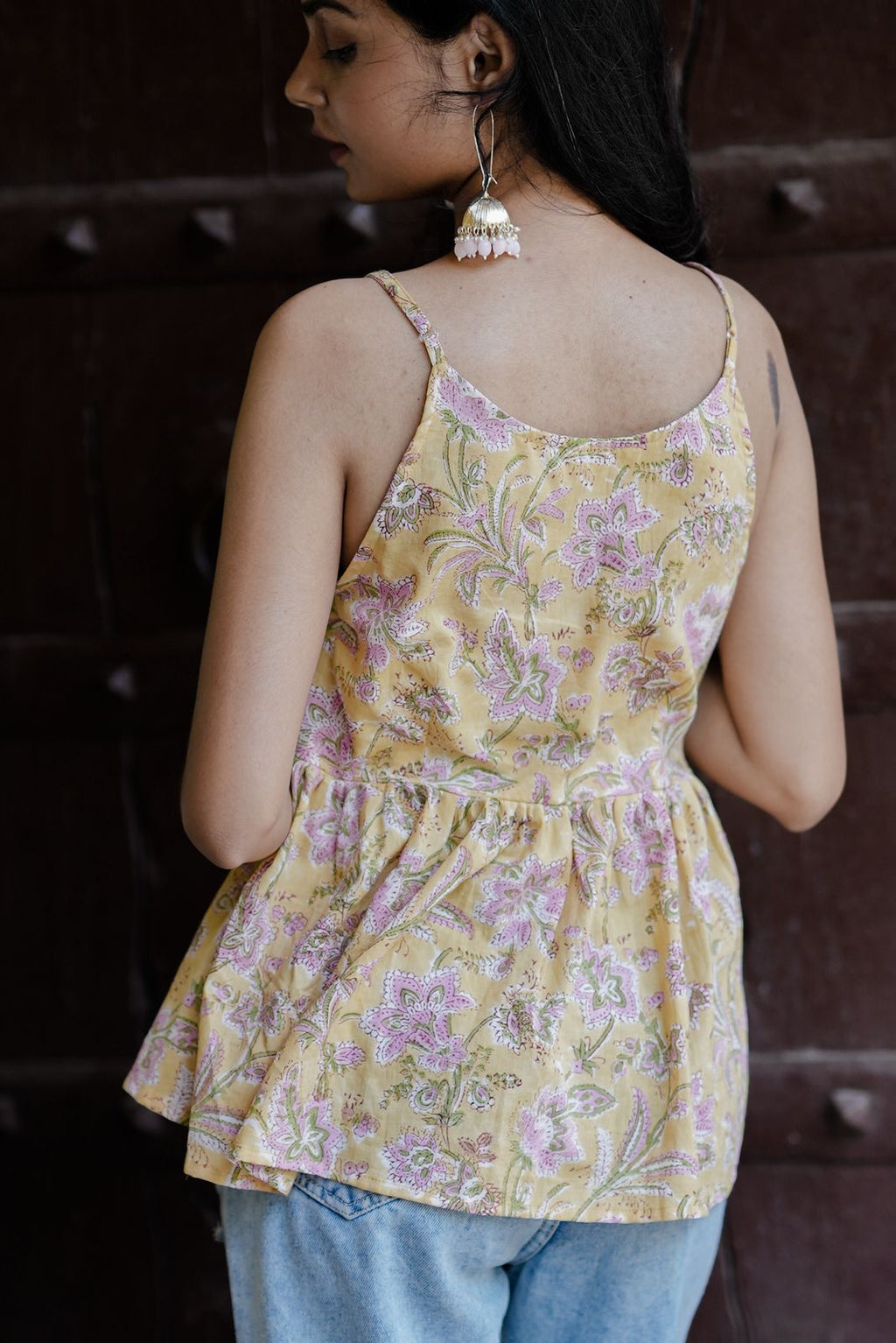 Pastel Yellow Block Print Cotton Top
