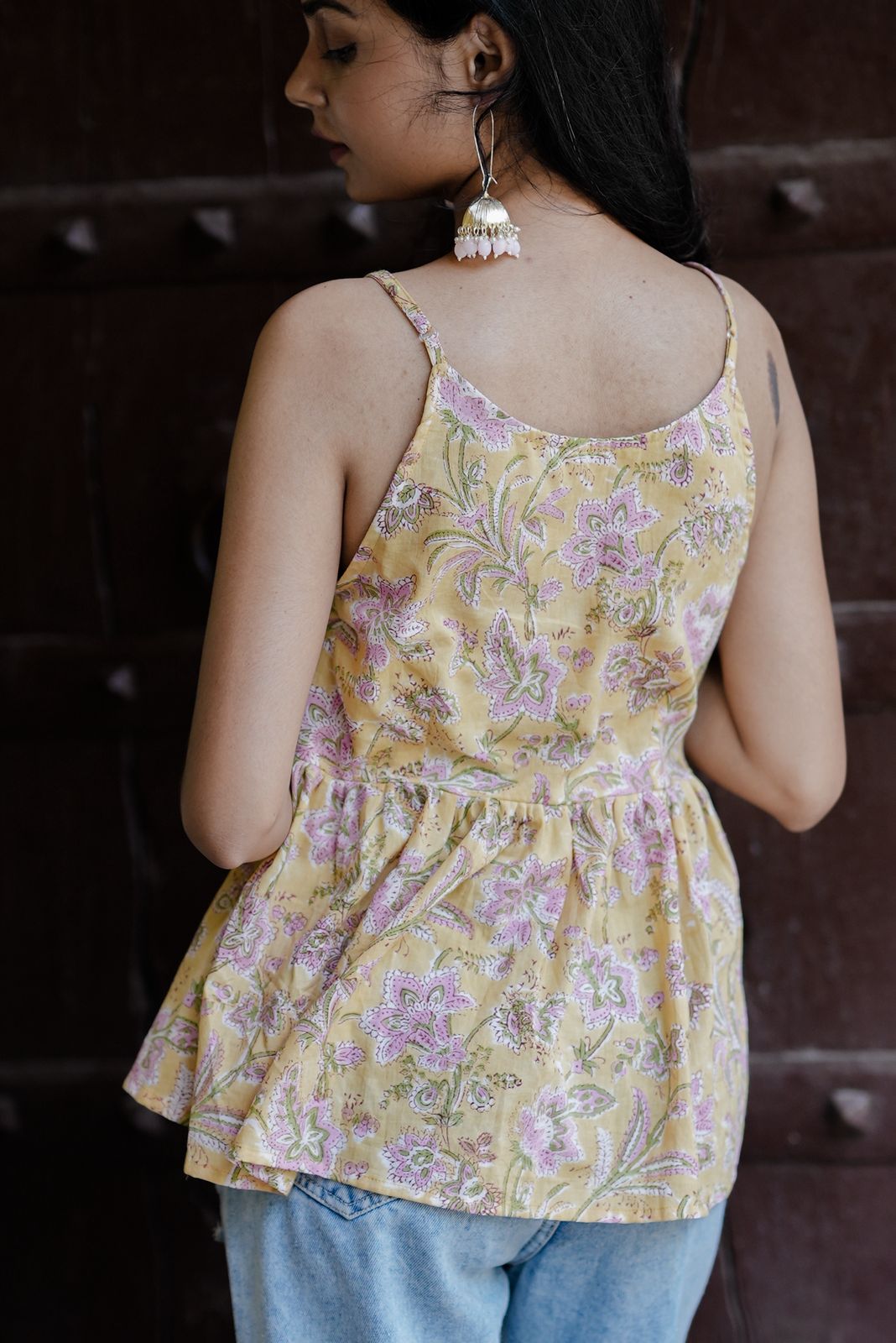 Pastel Yellow Block Print Cotton Top