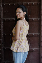Pastel Yellow Block Print Cotton Top