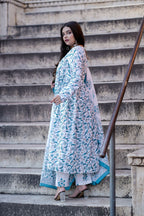 Blue White Anarkali Suit Set