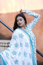 Blue White Anarkali Suit Set