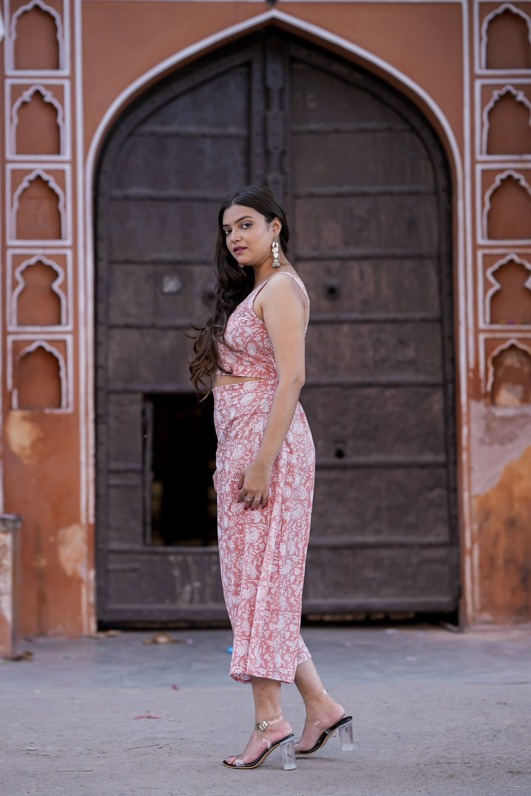 Peach Beach Co-Ord Slit Skirt Set