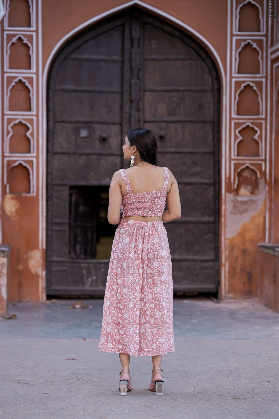 Peach Beach Co-Ord Slit Skirt Set