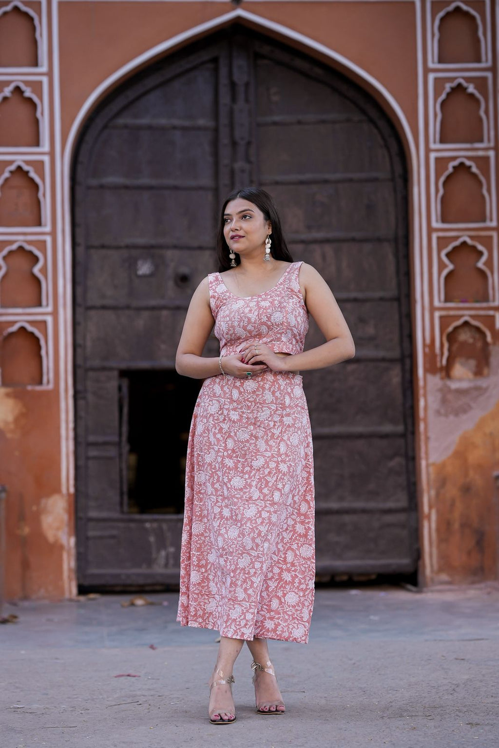 Peach Beach Co-Ord Slit Skirt Set