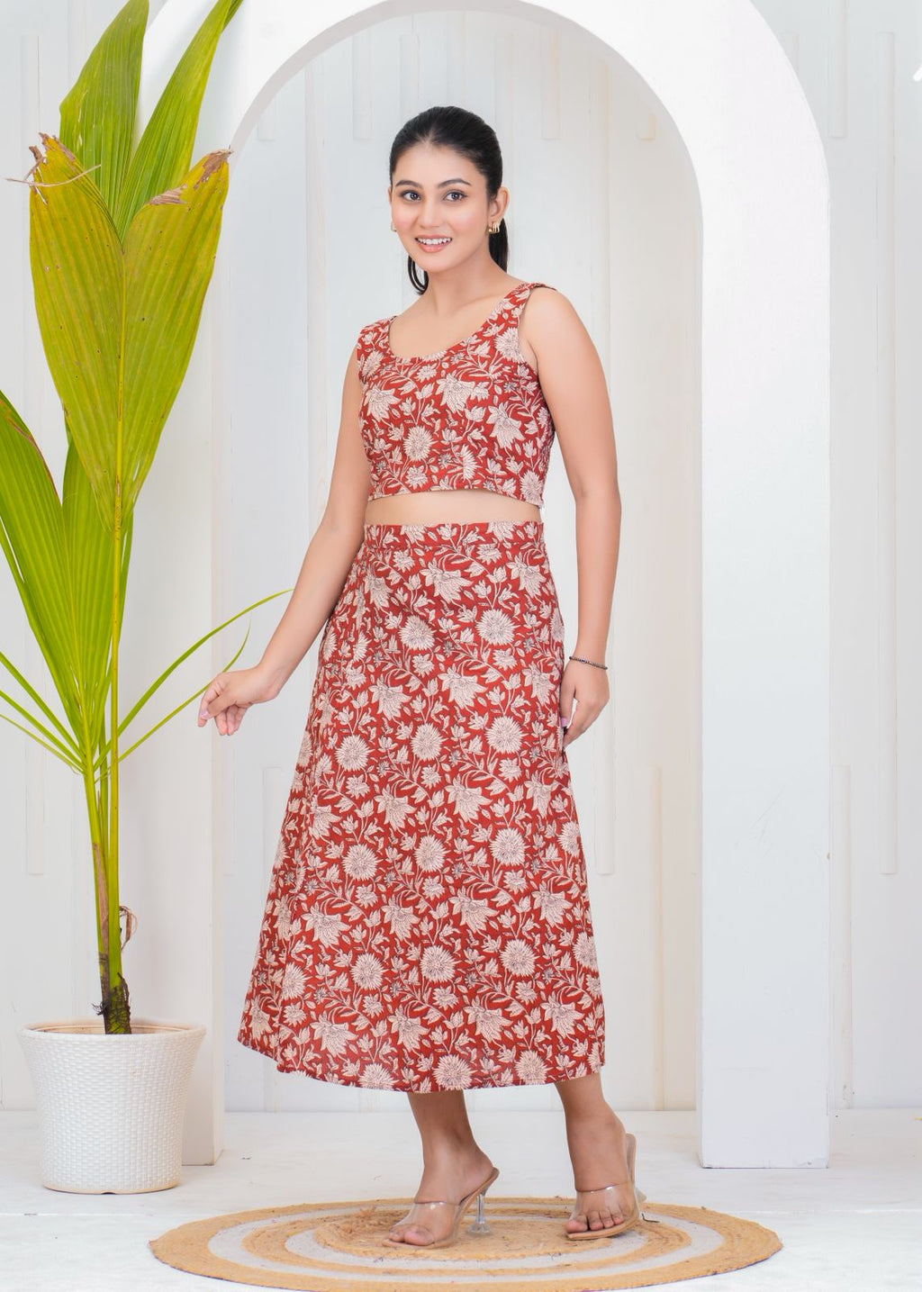 Sunshine Red Co-Ord Slit Skirt Set