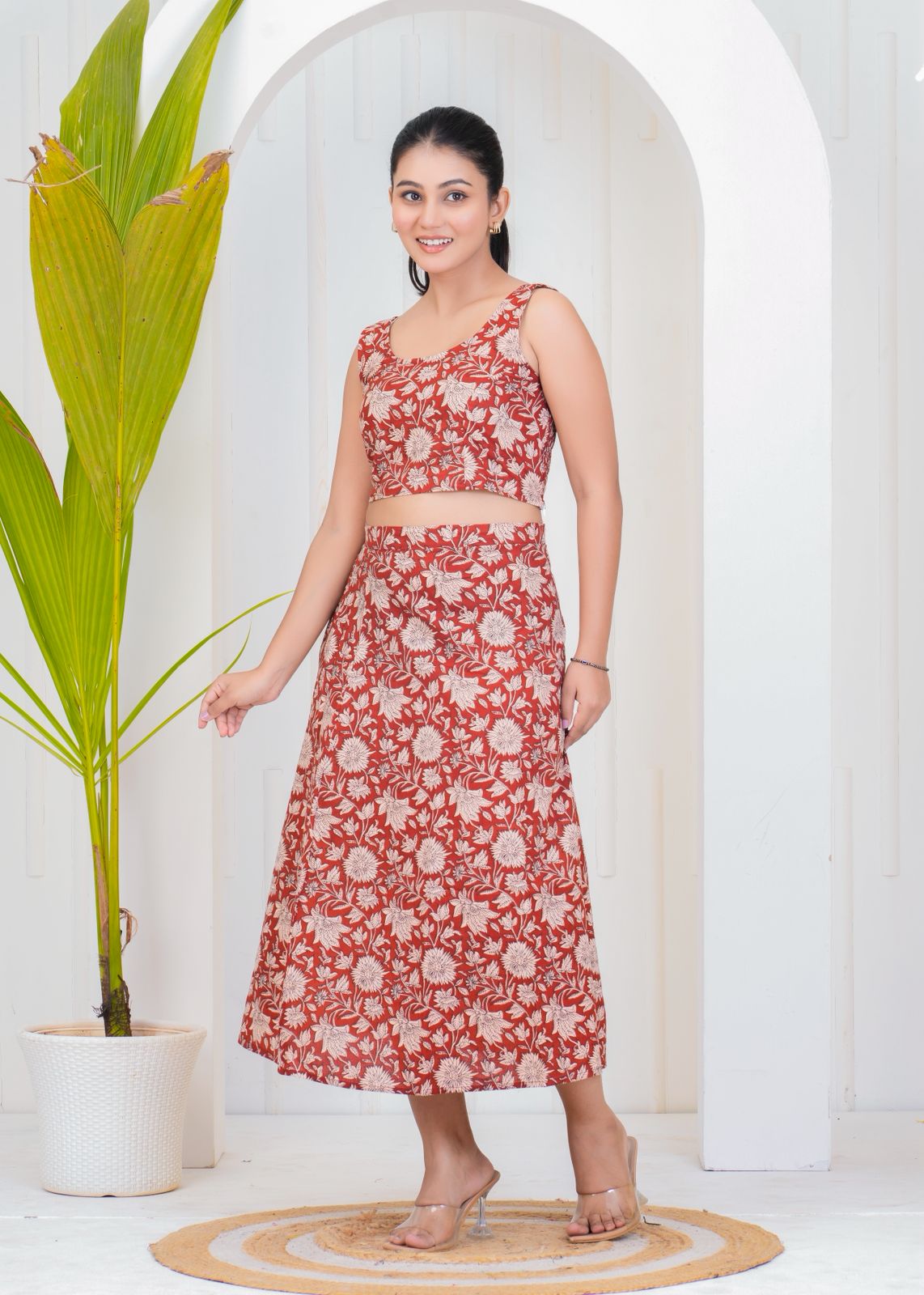 Sunshine Red Co-Ord Slit Skirt Set