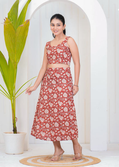 Sunshine Red Co-Ord Slit Skirt Set