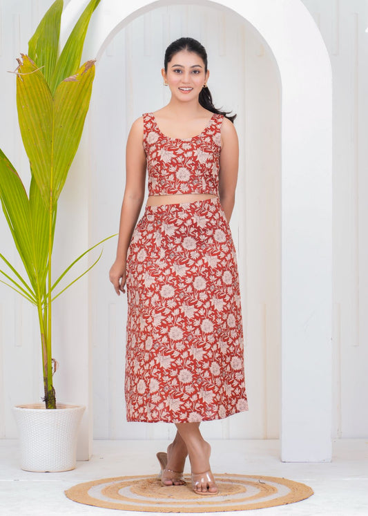 Sunshine Red Co-Ord Slit Skirt Set