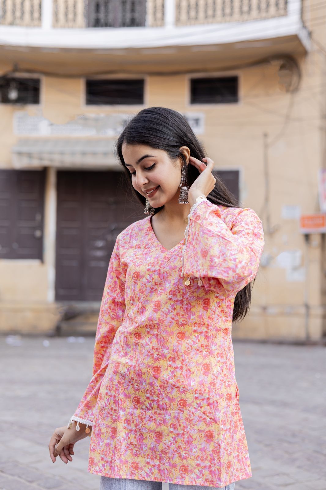 Nush Pink Cotton Kurti